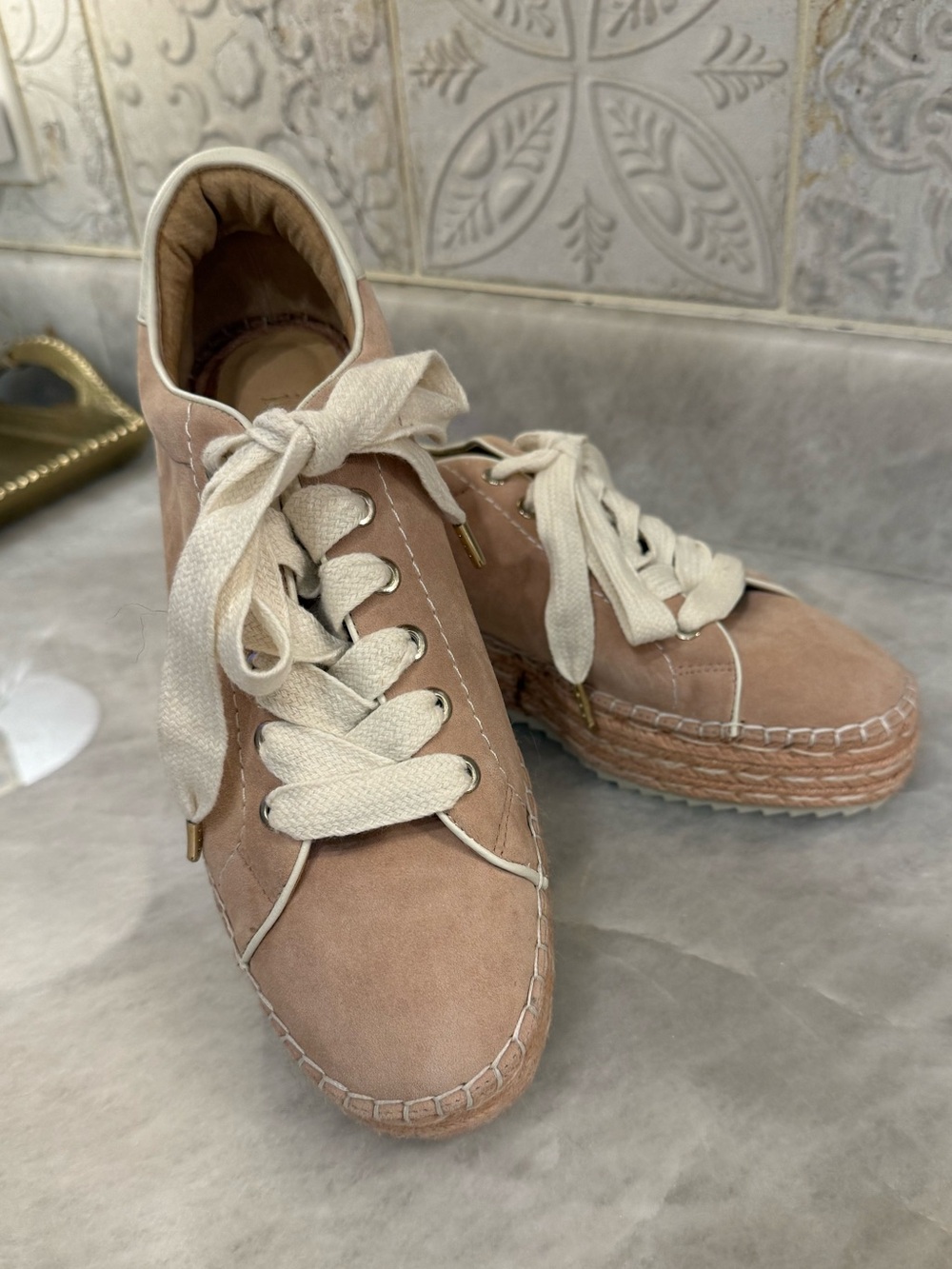 Joie Suede Espadrille Sneakers in Blush/Tan